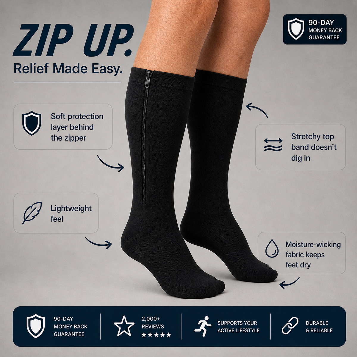 Zip-Up Support Socks — Put Them On Seated, In Seconds