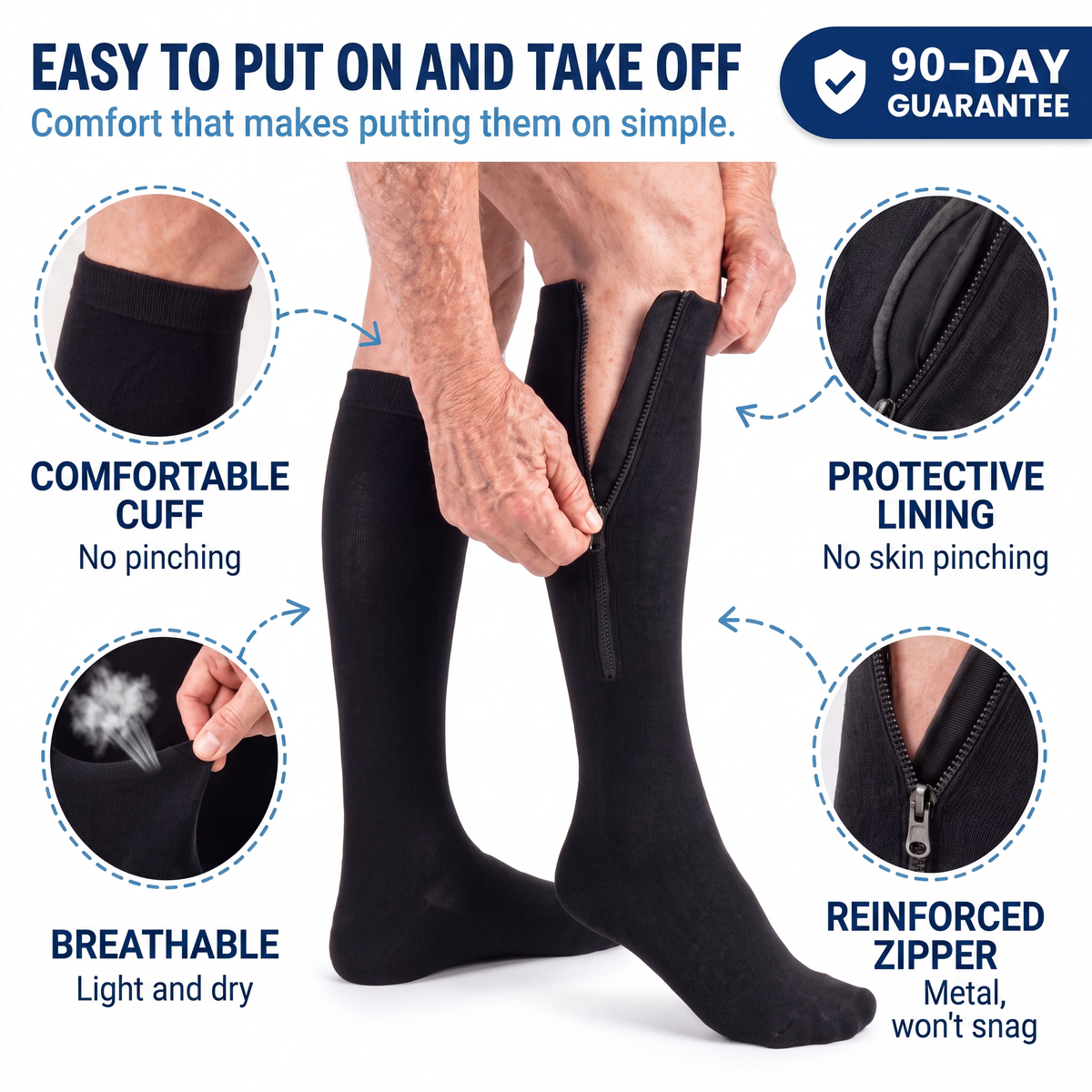 Zip-Up Support Socks — Put Them On Seated, In Seconds