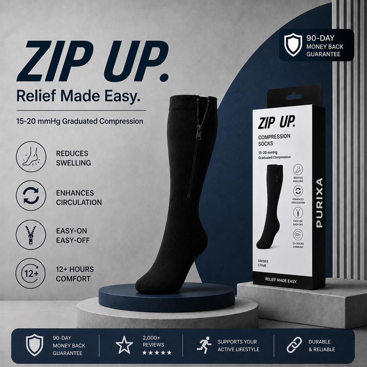 Zip-Up Support Socks — Put Them On Seated, In Seconds