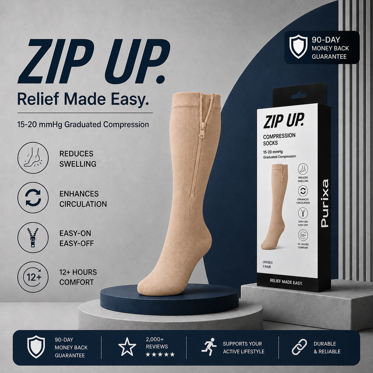 Zip-Up Support Socks — Put Them On Seated, In Seconds